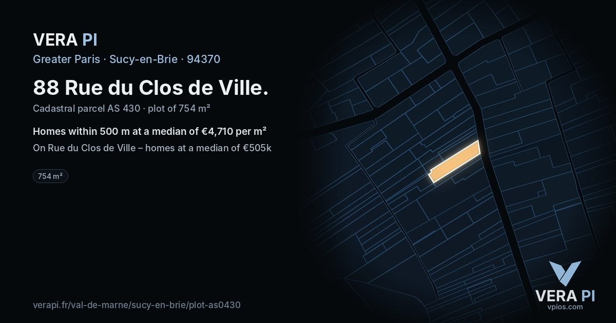 88 Rue du Clos de Ville, Sucy-en-Brie at night – the plot lit, the parcels around coloured by the prices near them