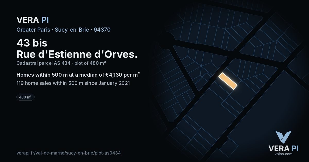 43 bis Rue d'Estienne d'Orves, Sucy-en-Brie at night – the plot lit, the parcels around coloured by the prices near them