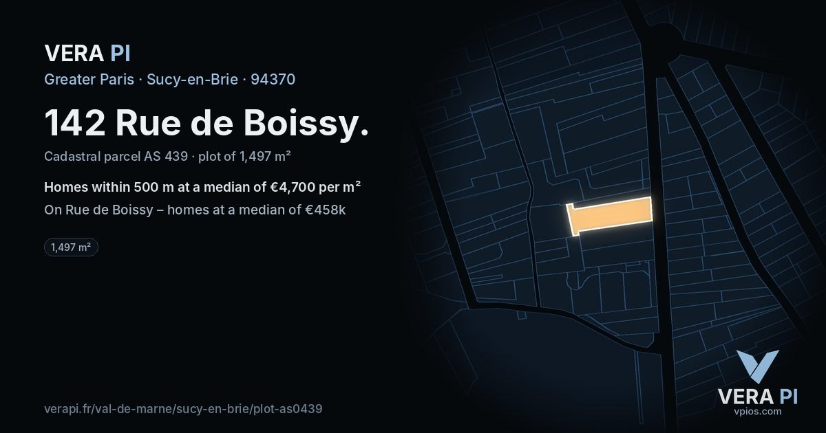 142 Rue de Boissy, Sucy-en-Brie at night – the plot lit, the parcels around coloured by the prices near them