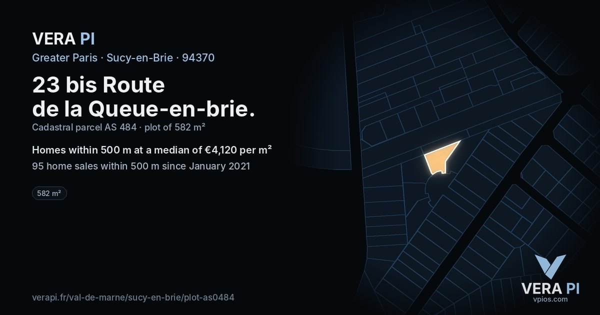 23 bis Route de la Queue-en-brie, Sucy-en-Brie at night – the plot lit, the parcels around coloured by the prices near them