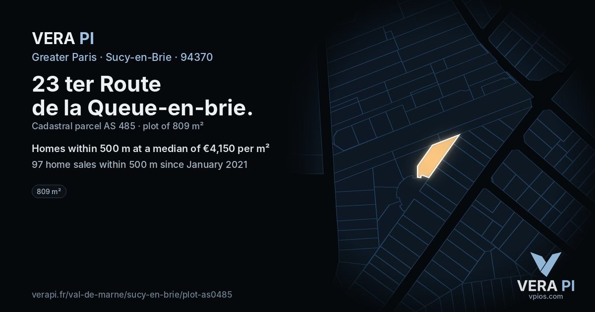 23 ter Route de la Queue-en-brie, Sucy-en-Brie at night – the plot lit, the parcels around coloured by the prices near them