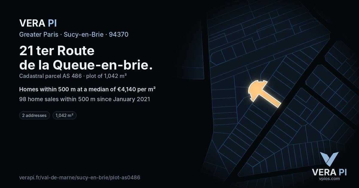 21 ter Route de la Queue-en-brie, Sucy-en-Brie at night – the plot lit, the parcels around coloured by the prices near them