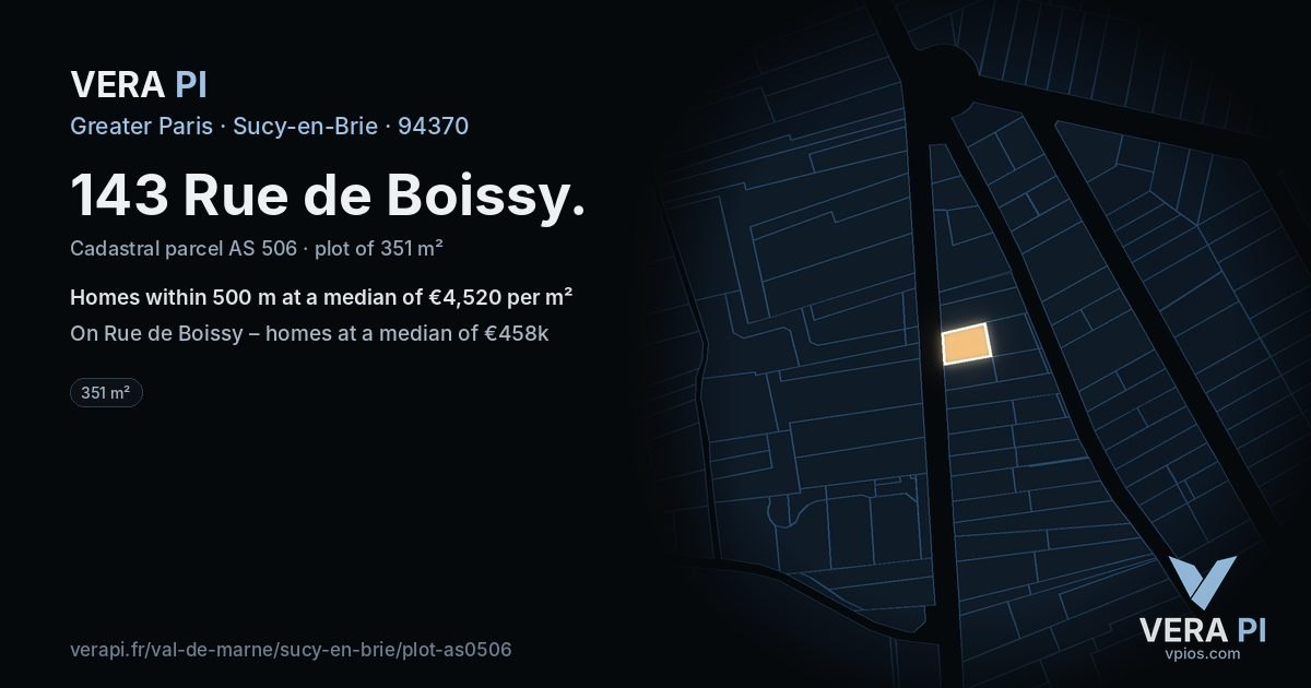 143 Rue de Boissy, Sucy-en-Brie at night – the plot lit, the parcels around coloured by the prices near them