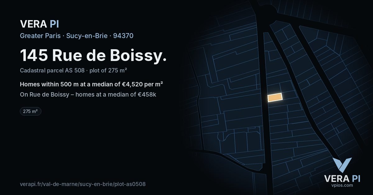 145 Rue de Boissy, Sucy-en-Brie at night – the plot lit, the parcels around coloured by the prices near them