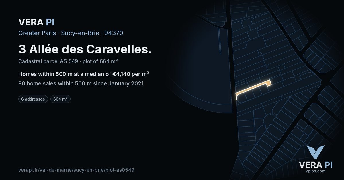 3 Allée des Caravelles, Sucy-en-Brie at night – the plot lit, the parcels around coloured by the prices near them