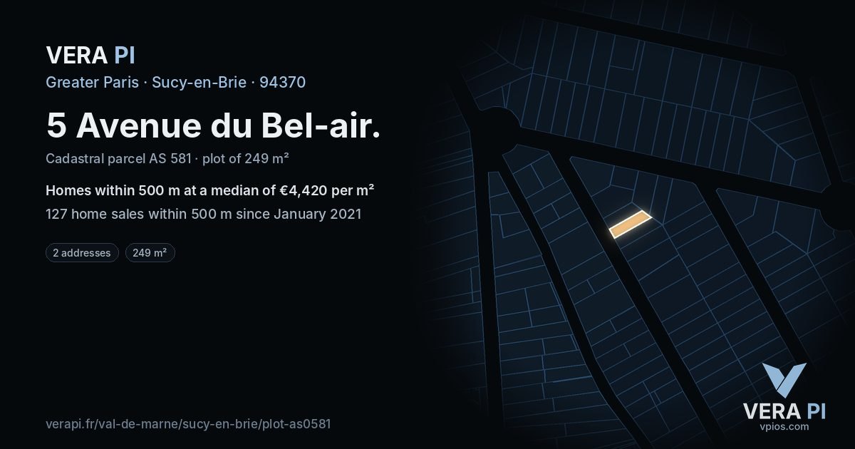 5 Avenue du Bel-air, Sucy-en-Brie at night – the plot lit, the parcels around coloured by the prices near them