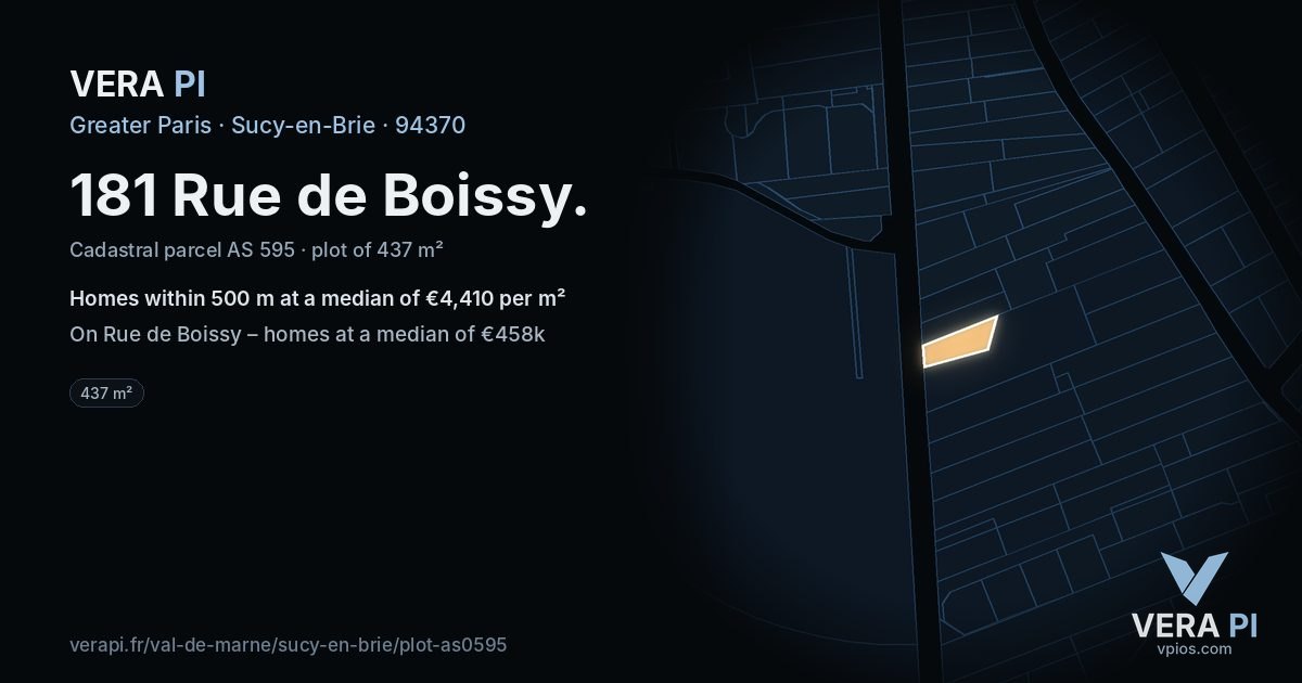 181 Rue de Boissy, Sucy-en-Brie at night – the plot lit, the parcels around coloured by the prices near them