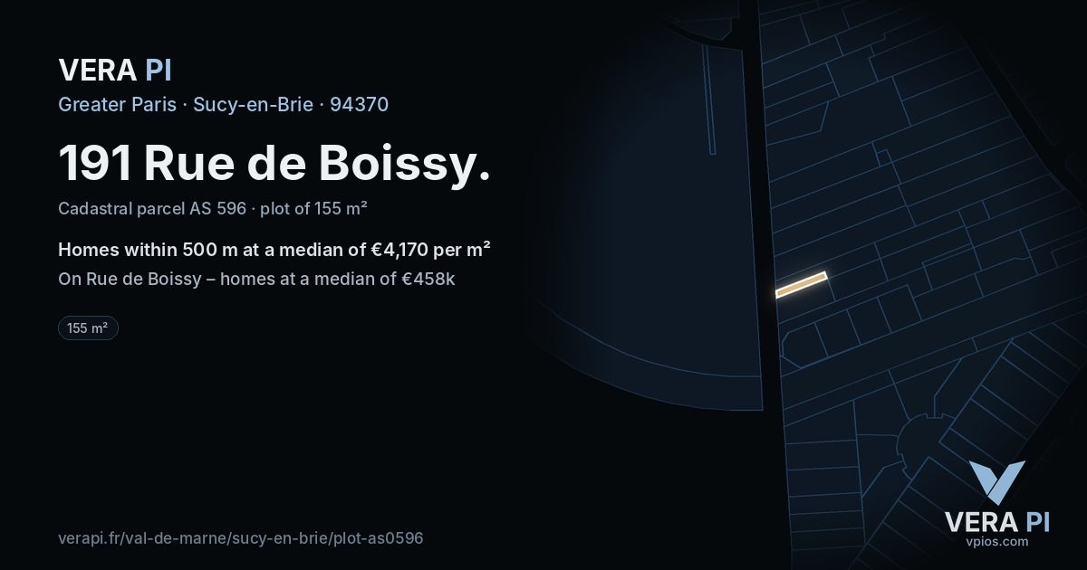 191 Rue de Boissy, Sucy-en-Brie at night – the plot lit, the parcels around coloured by the prices near them