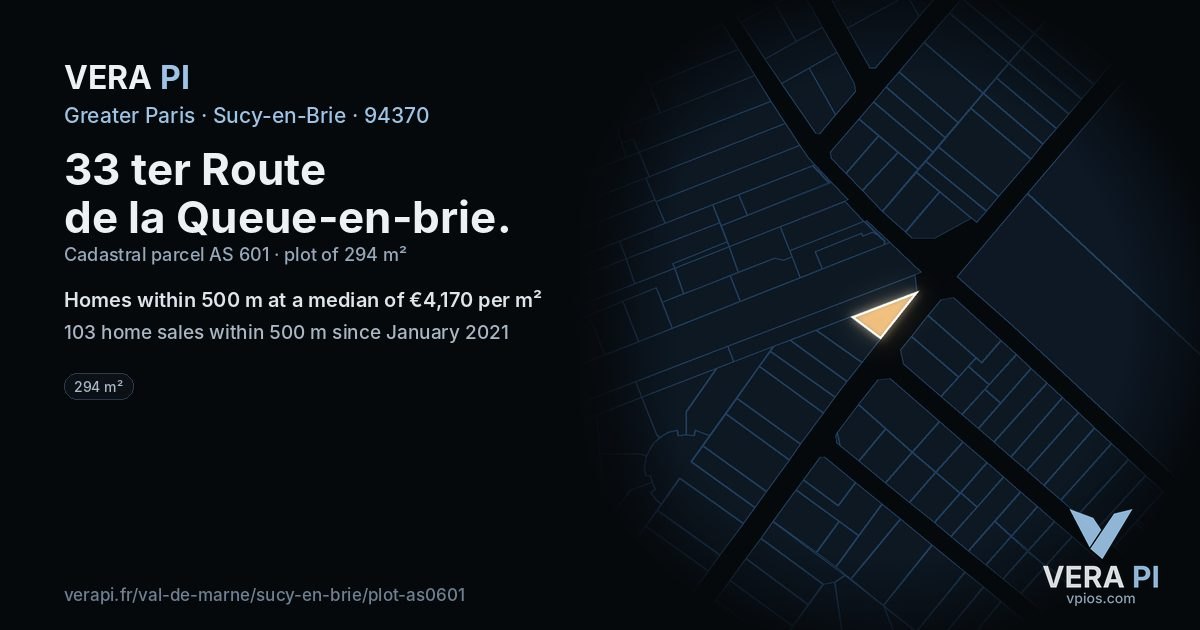 33 ter Route de la Queue-en-brie, Sucy-en-Brie at night – the plot lit, the parcels around coloured by the prices near them