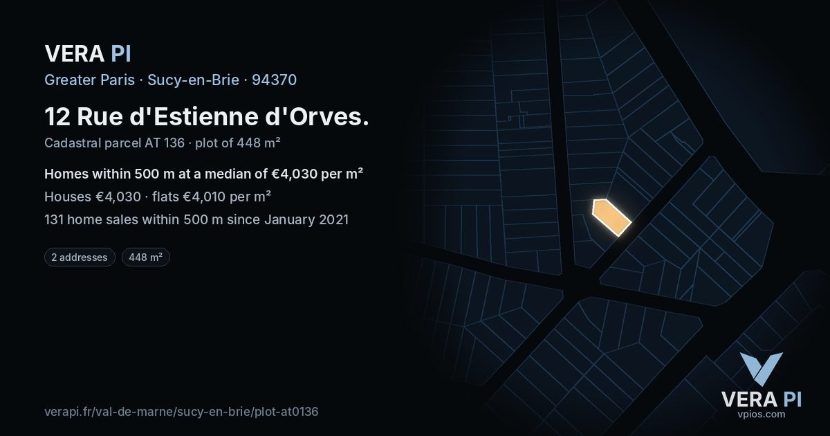 12 Rue d'Estienne d'Orves, Sucy-en-Brie at night – the plot lit, the parcels around coloured by the prices near them
