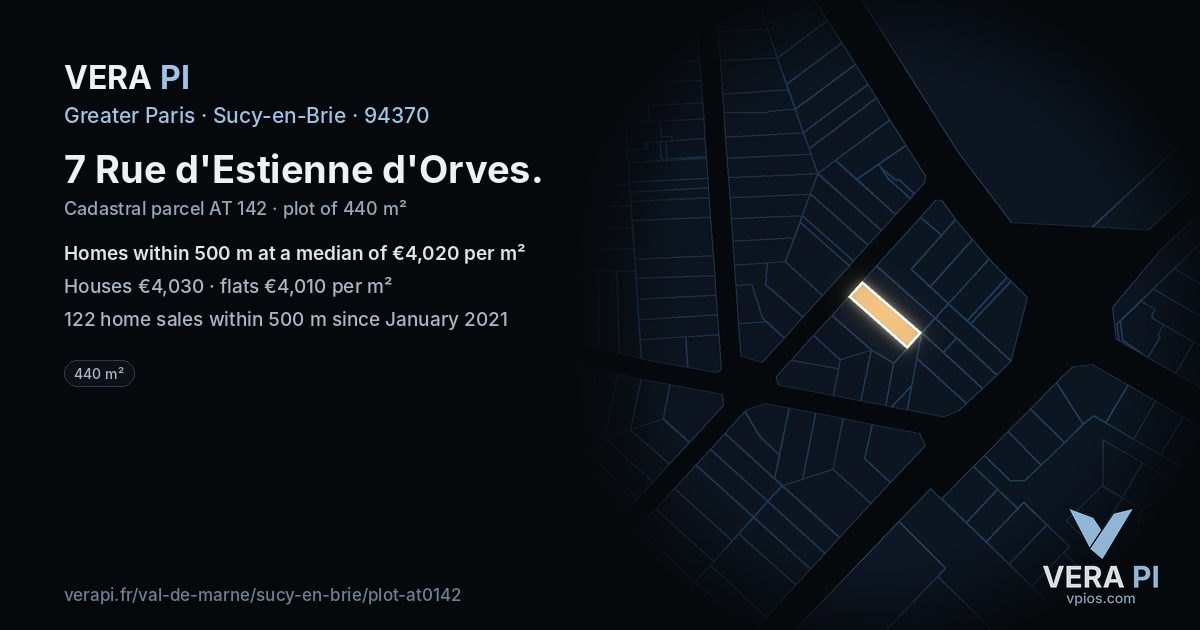7 Rue d'Estienne d'Orves, Sucy-en-Brie at night – the plot lit, the parcels around coloured by the prices near them