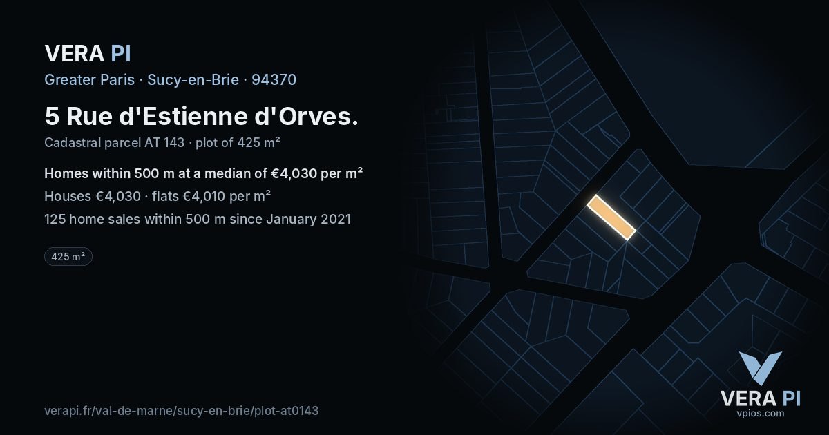 5 Rue d'Estienne d'Orves, Sucy-en-Brie at night – the plot lit, the parcels around coloured by the prices near them