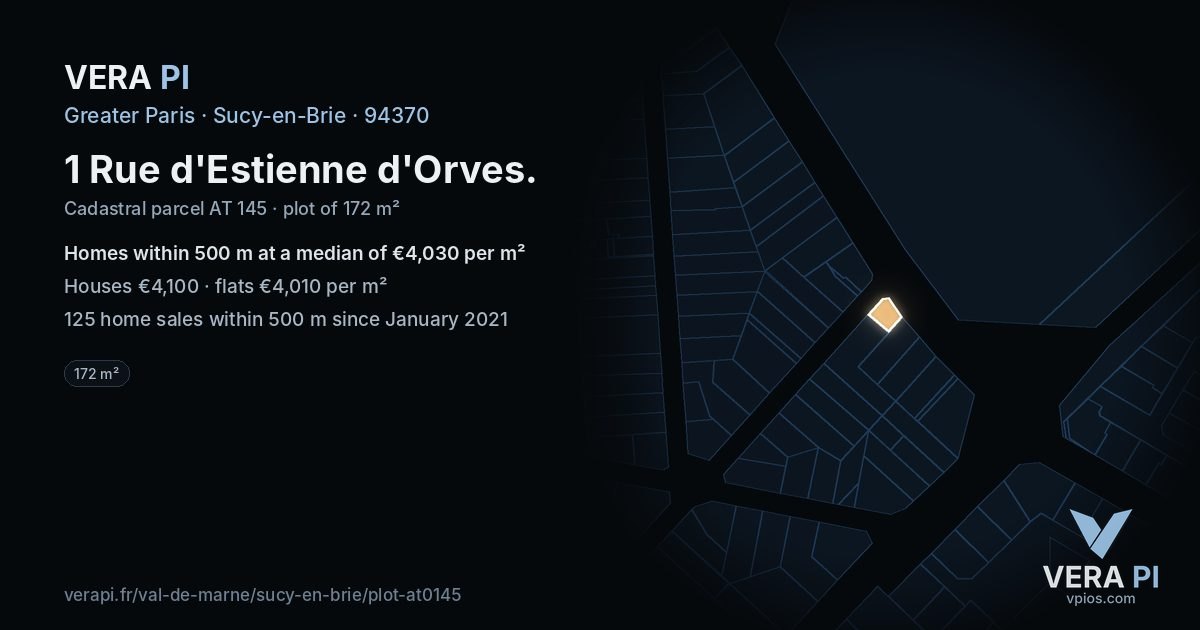 1 Rue d'Estienne d'Orves, Sucy-en-Brie at night – the plot lit, the parcels around coloured by the prices near them