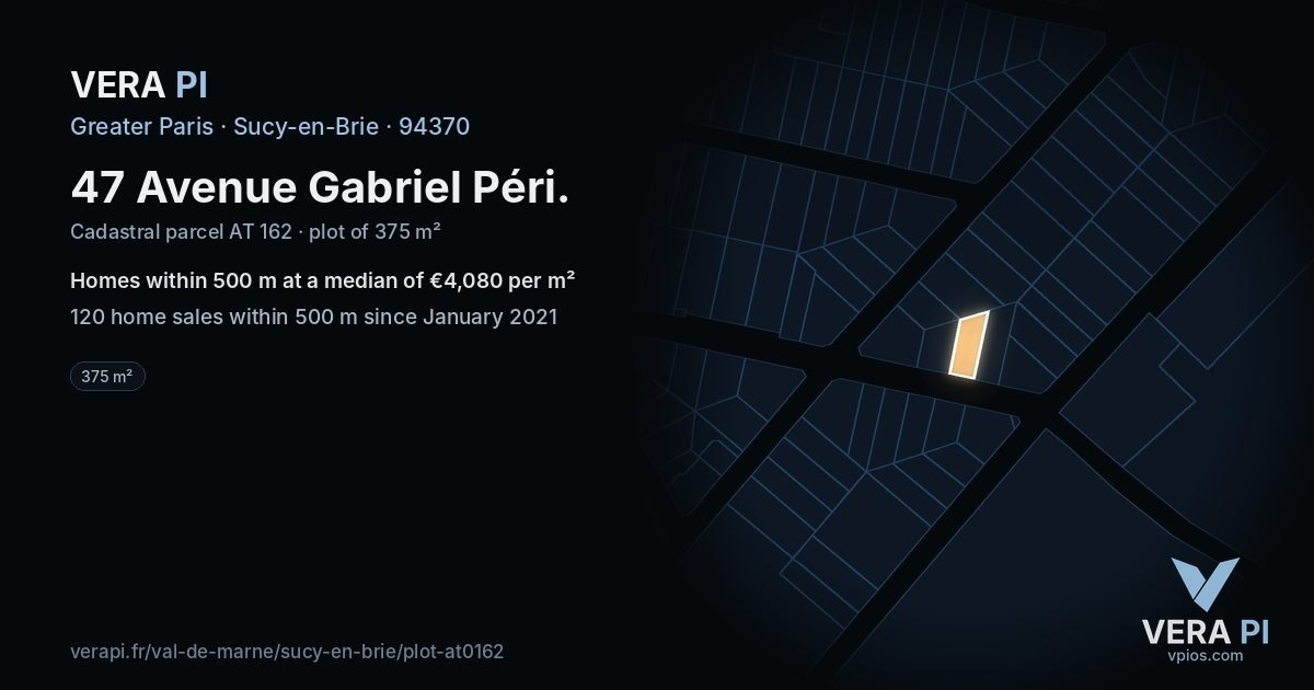 47 Avenue Gabriel Péri, Sucy-en-Brie at night – the plot lit, the parcels around coloured by the prices near them