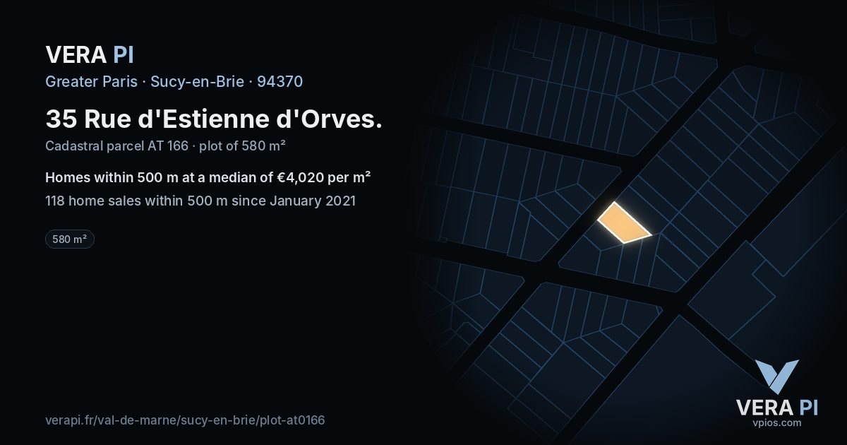 35 Rue d'Estienne d'Orves, Sucy-en-Brie at night – the plot lit, the parcels around coloured by the prices near them