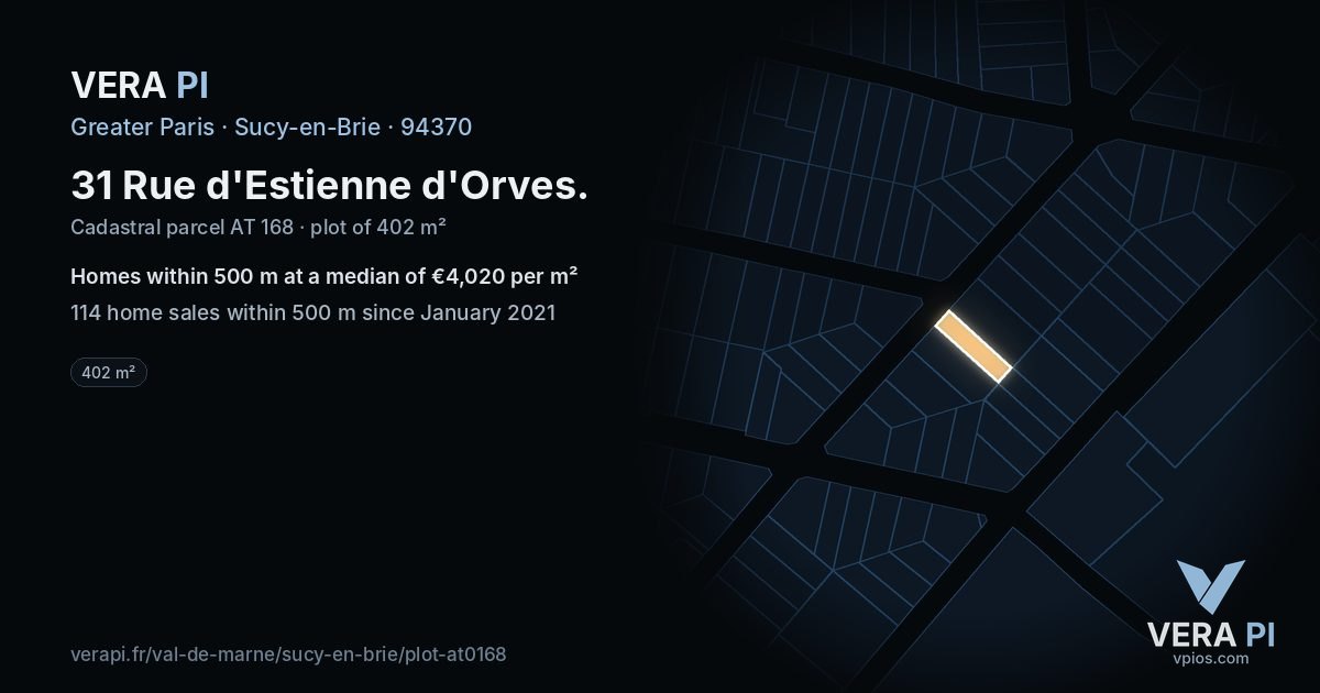 31 Rue d'Estienne d'Orves, Sucy-en-Brie at night – the plot lit, the parcels around coloured by the prices near them