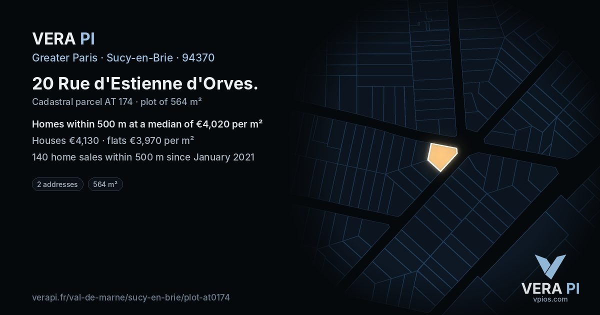 20 Rue d'Estienne d'Orves, Sucy-en-Brie at night – the plot lit, the parcels around coloured by the prices near them