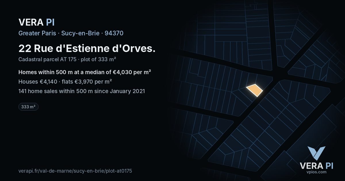 22 Rue d'Estienne d'Orves, Sucy-en-Brie at night – the plot lit, the parcels around coloured by the prices near them