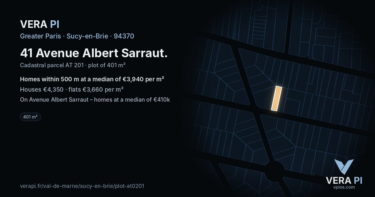 41 Avenue Albert Sarraut, Sucy-en-Brie at night – the plot lit, the parcels around coloured by the prices near them
