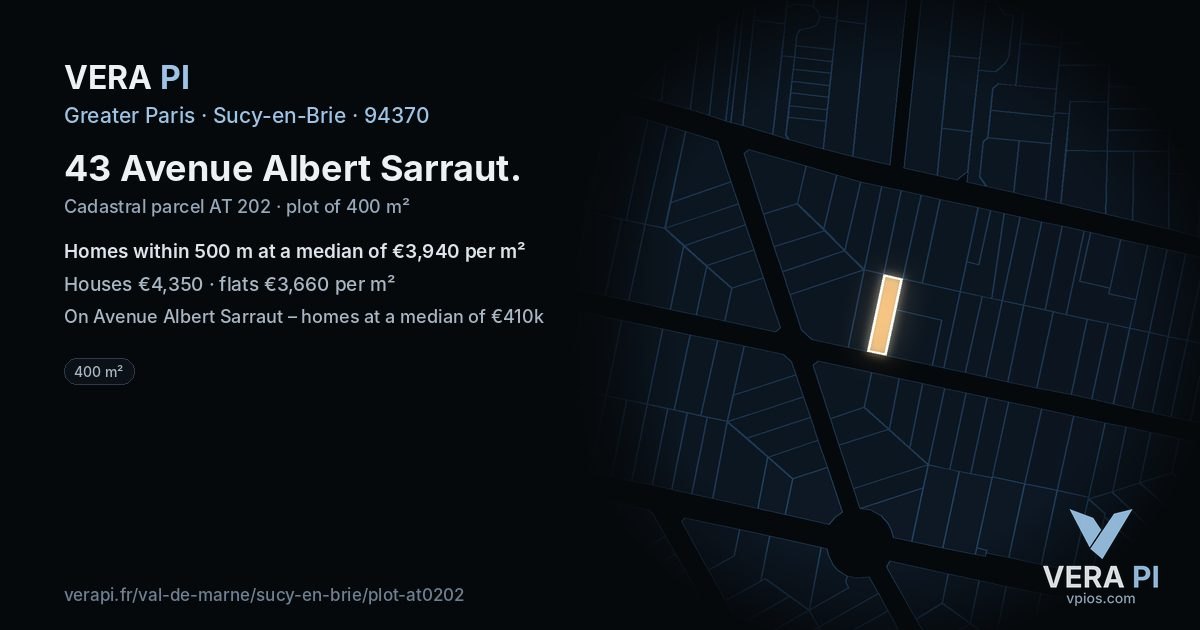 43 Avenue Albert Sarraut, Sucy-en-Brie at night – the plot lit, the parcels around coloured by the prices near them