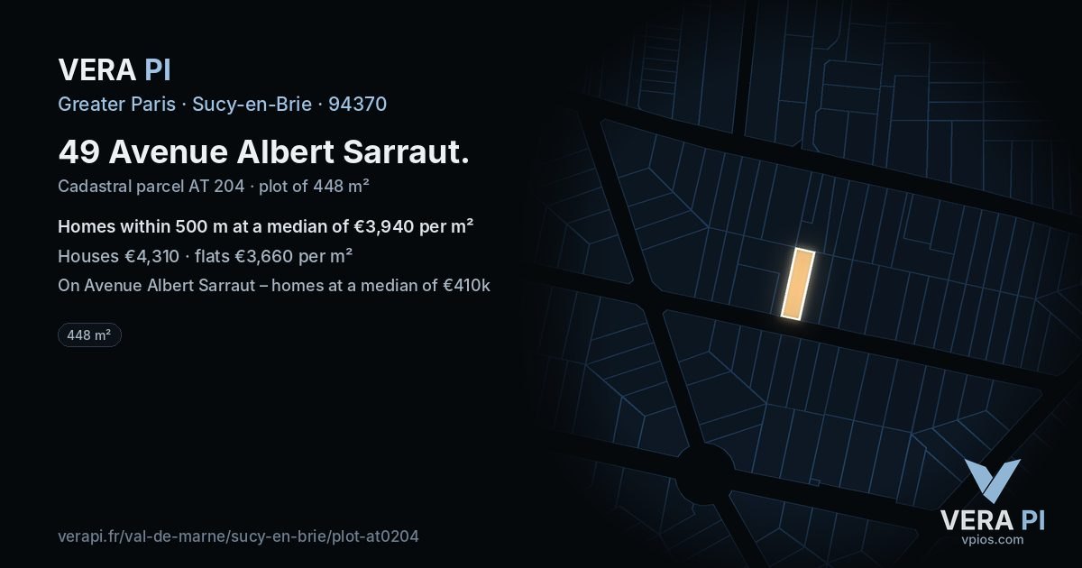 49 Avenue Albert Sarraut, Sucy-en-Brie at night – the plot lit, the parcels around coloured by the prices near them