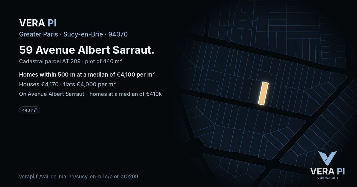 59 Avenue Albert Sarraut, Sucy-en-Brie at night – the plot lit, the parcels around coloured by the prices near them