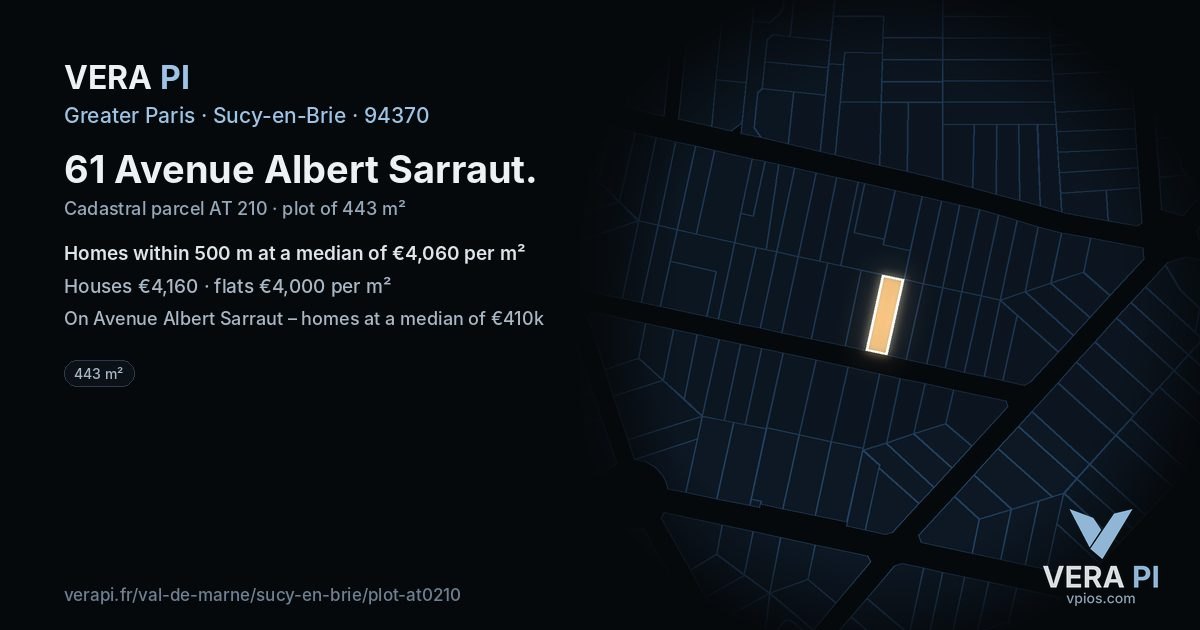 61 Avenue Albert Sarraut, Sucy-en-Brie at night – the plot lit, the parcels around coloured by the prices near them