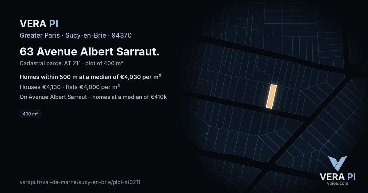 63 Avenue Albert Sarraut, Sucy-en-Brie at night – the plot lit, the parcels around coloured by the prices near them