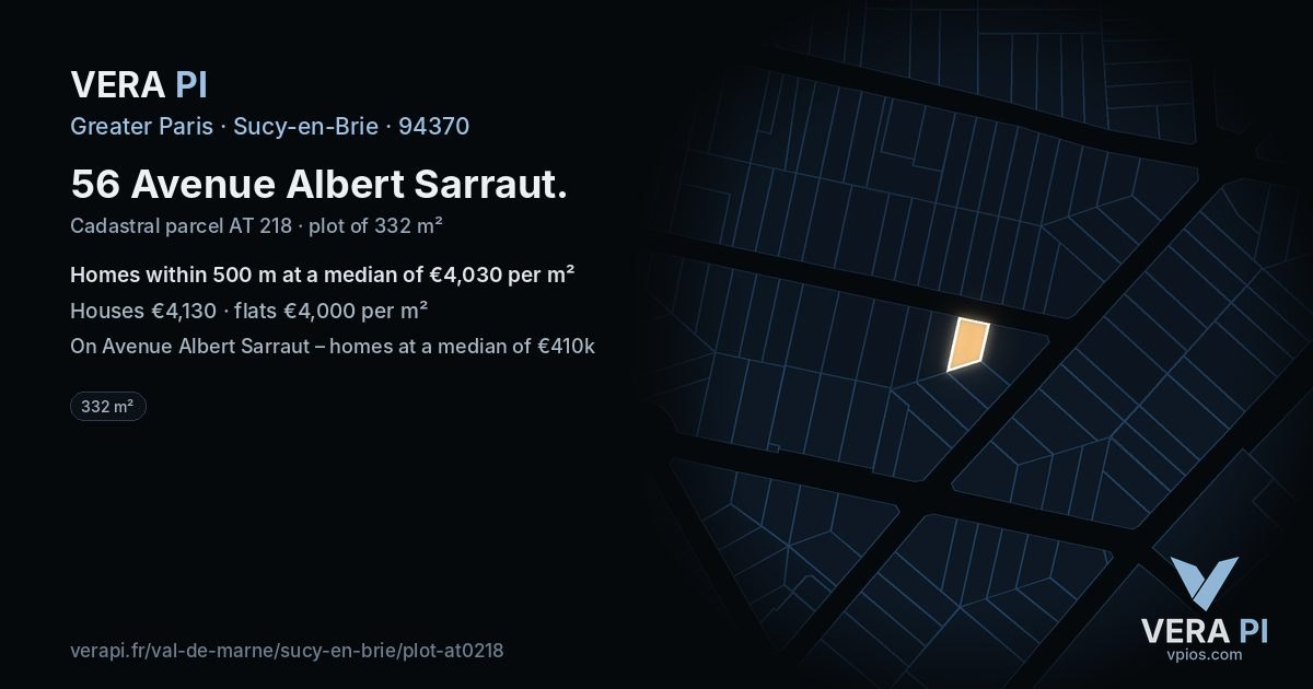 56 Avenue Albert Sarraut, Sucy-en-Brie at night – the plot lit, the parcels around coloured by the prices near them