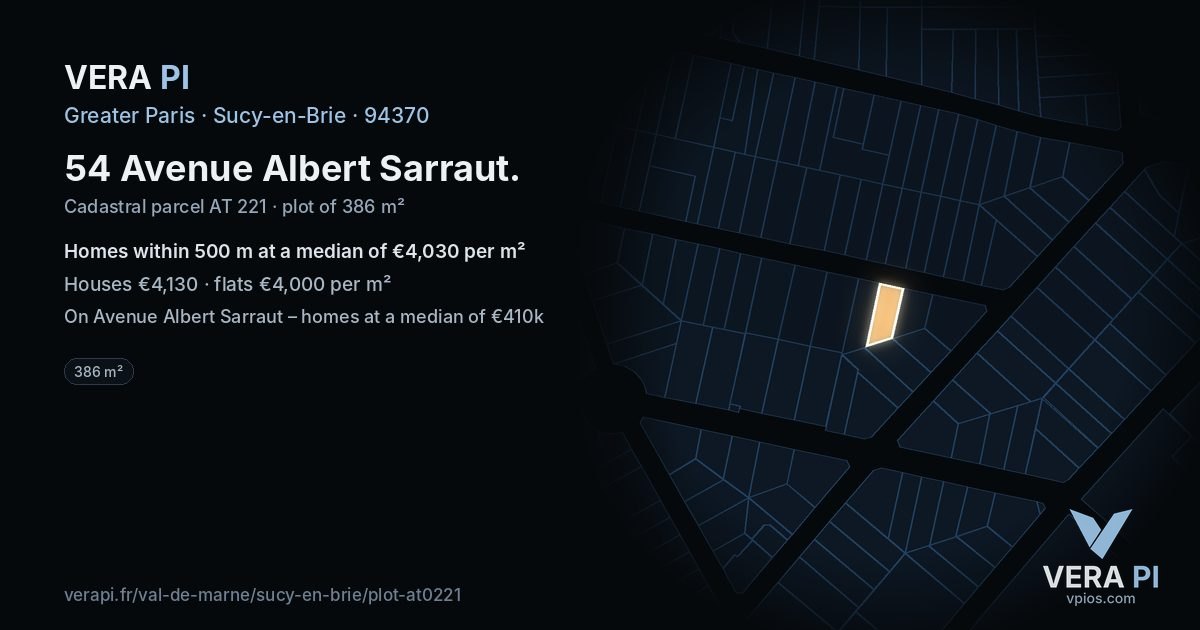 54 Avenue Albert Sarraut, Sucy-en-Brie at night – the plot lit, the parcels around coloured by the prices near them
