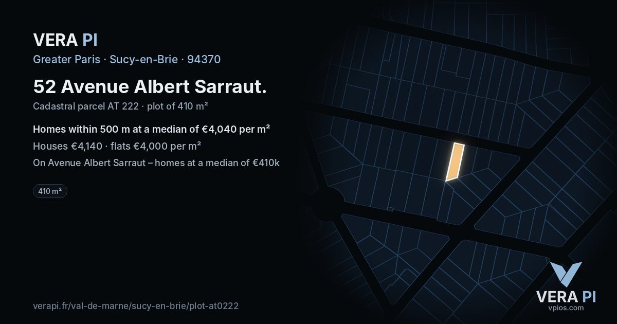 52 Avenue Albert Sarraut, Sucy-en-Brie at night – the plot lit, the parcels around coloured by the prices near them