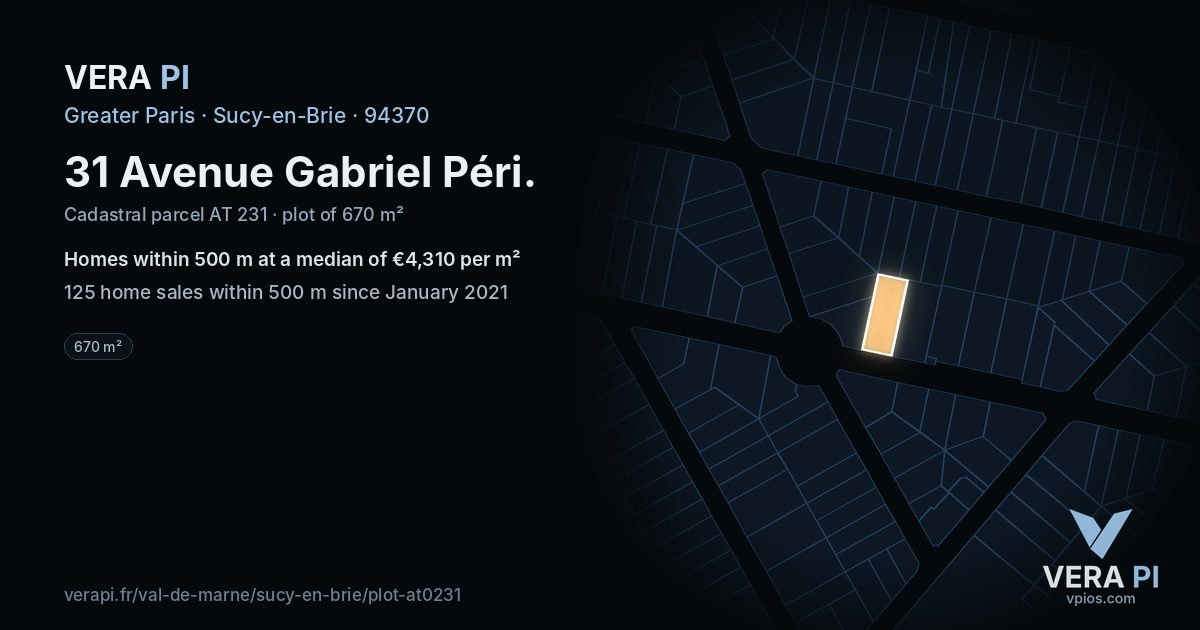 31 Avenue Gabriel Péri, Sucy-en-Brie at night – the plot lit, the parcels around coloured by the prices near them