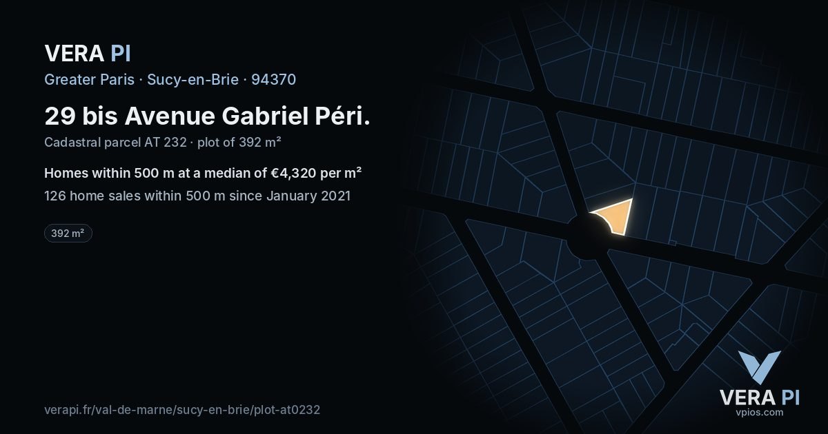 29 bis Avenue Gabriel Péri, Sucy-en-Brie at night – the plot lit, the parcels around coloured by the prices near them