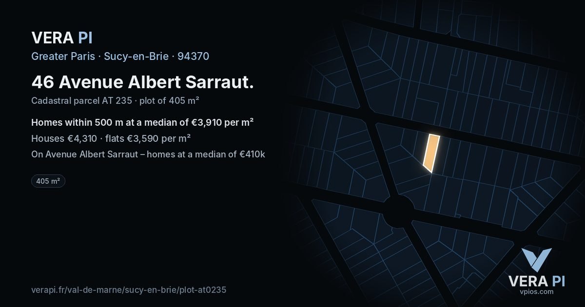 46 Avenue Albert Sarraut, Sucy-en-Brie at night – the plot lit, the parcels around coloured by the prices near them
