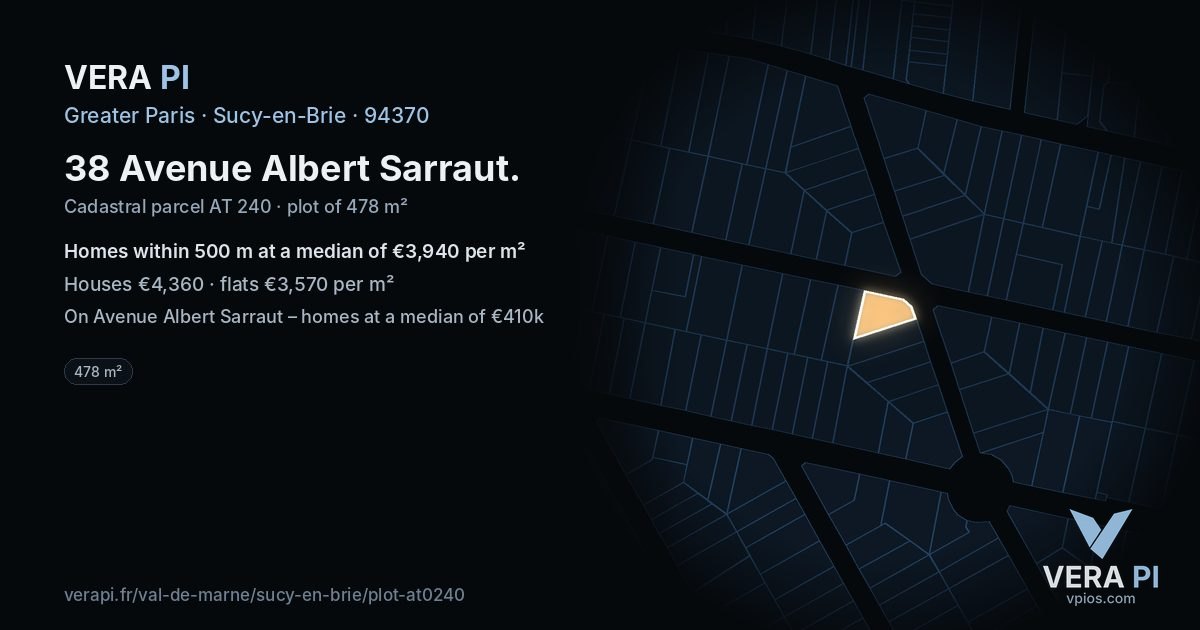 38 Avenue Albert Sarraut, Sucy-en-Brie at night – the plot lit, the parcels around coloured by the prices near them