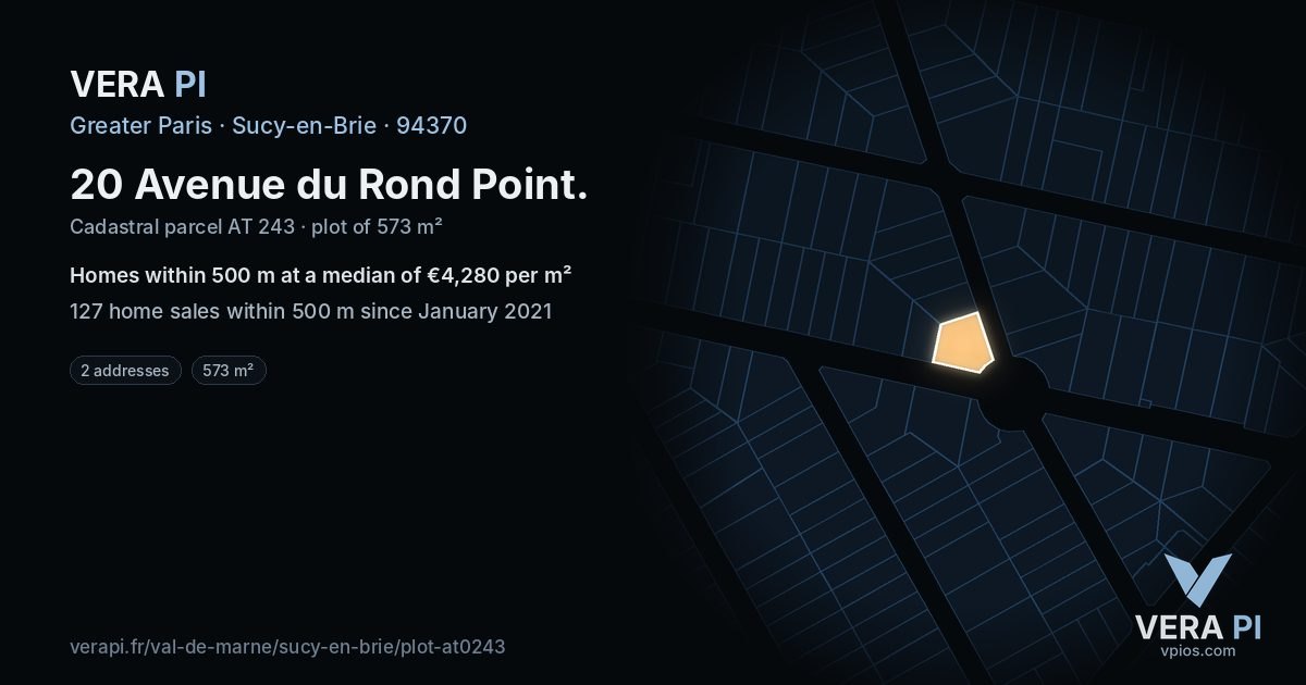 20 Avenue du Rond Point, Sucy-en-Brie at night – the plot lit, the parcels around coloured by the prices near them