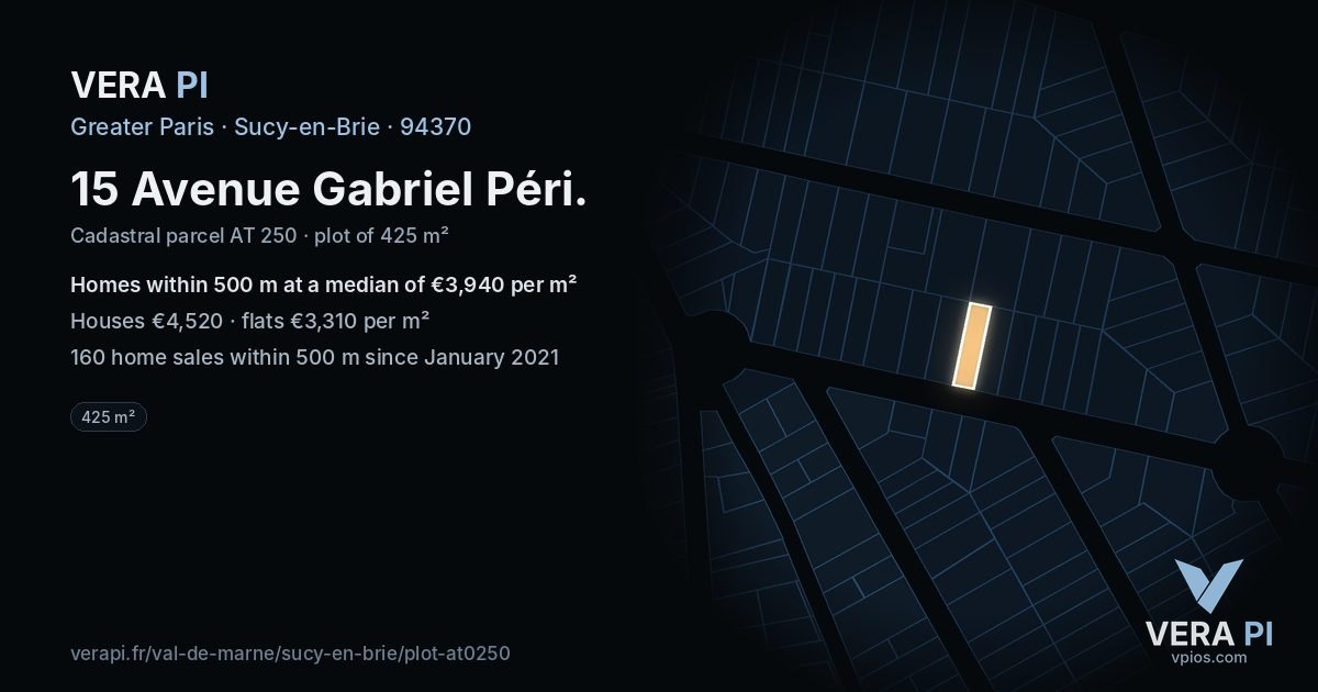15 Avenue Gabriel Péri, Sucy-en-Brie at night – the plot lit, the parcels around coloured by the prices near them