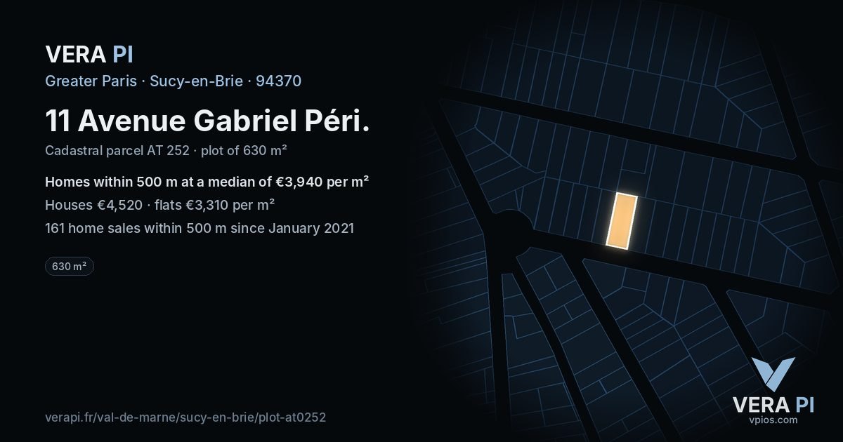 11 Avenue Gabriel Péri, Sucy-en-Brie at night – the plot lit, the parcels around coloured by the prices near them