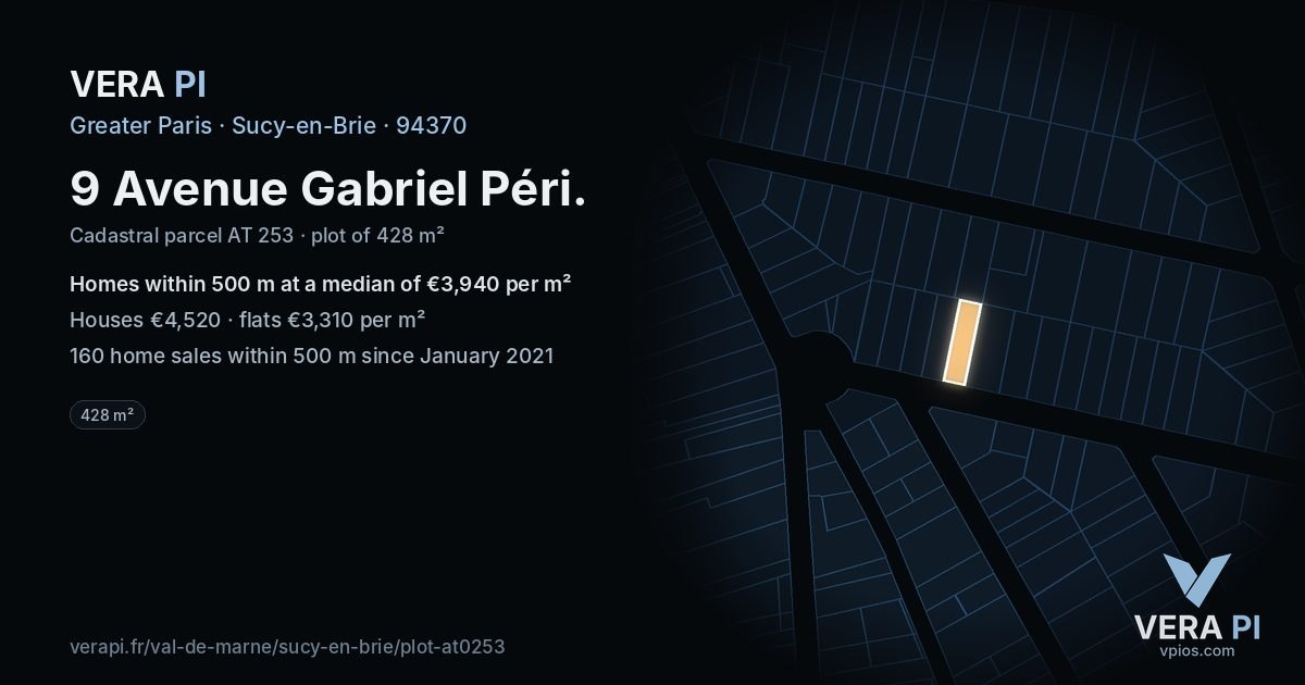 9 Avenue Gabriel Péri, Sucy-en-Brie at night – the plot lit, the parcels around coloured by the prices near them