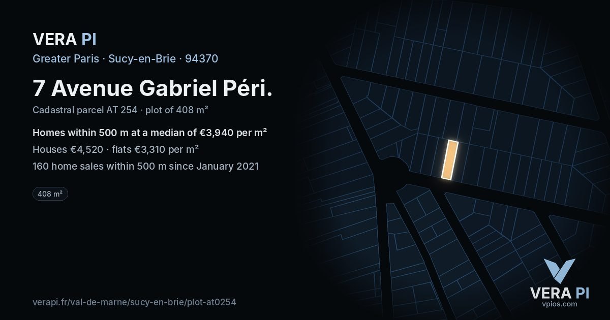 7 Avenue Gabriel Péri, Sucy-en-Brie at night – the plot lit, the parcels around coloured by the prices near them