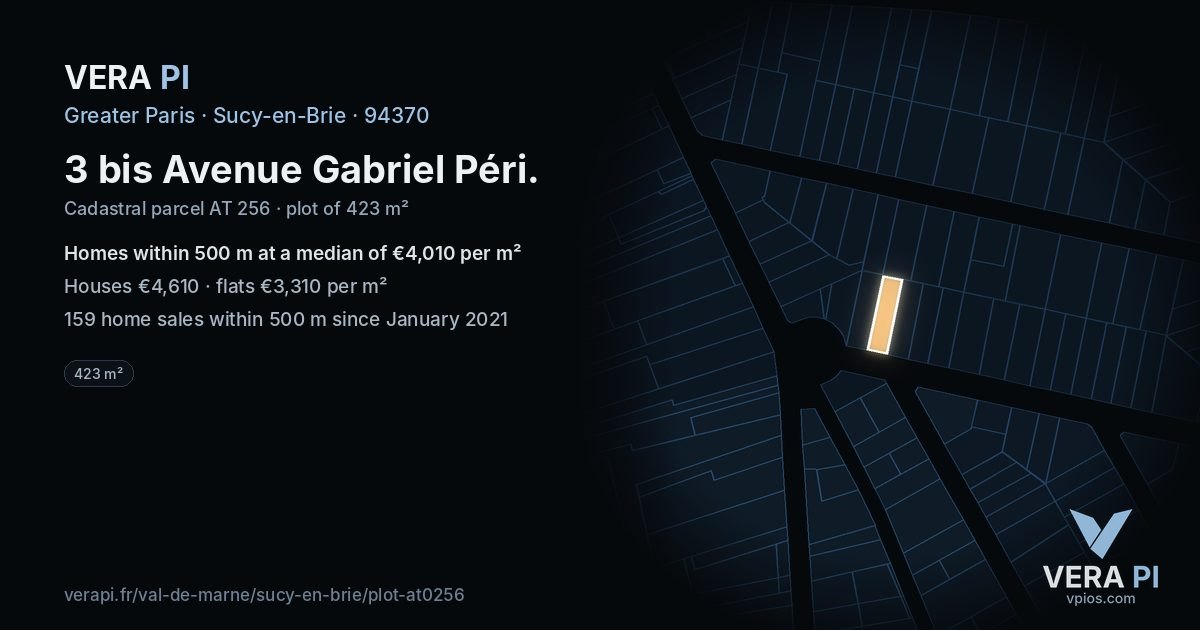 3 bis Avenue Gabriel Péri, Sucy-en-Brie at night – the plot lit, the parcels around coloured by the prices near them