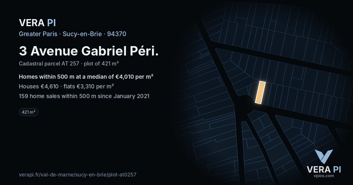 3 Avenue Gabriel Péri, Sucy-en-Brie at night – the plot lit, the parcels around coloured by the prices near them