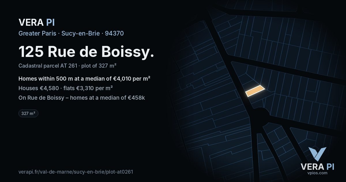 125 Rue de Boissy, Sucy-en-Brie at night – the plot lit, the parcels around coloured by the prices near them