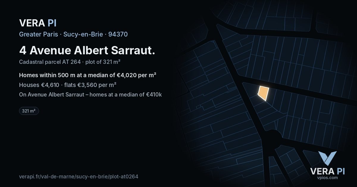4 Avenue Albert Sarraut, Sucy-en-Brie at night – the plot lit, the parcels around coloured by the prices near them
