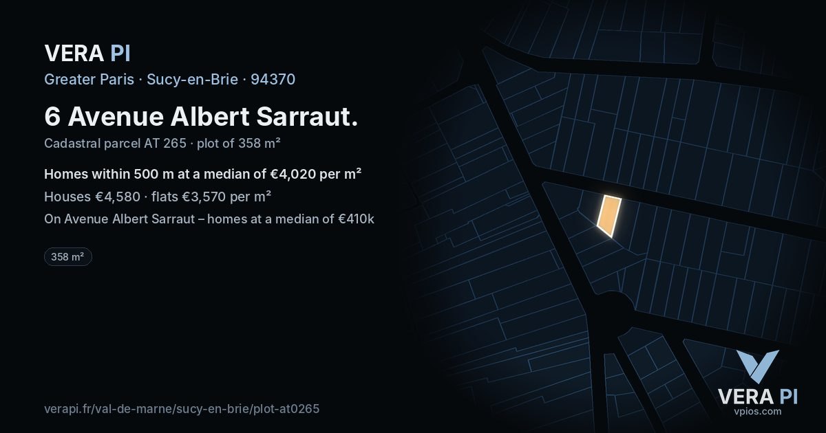 6 Avenue Albert Sarraut, Sucy-en-Brie at night – the plot lit, the parcels around coloured by the prices near them