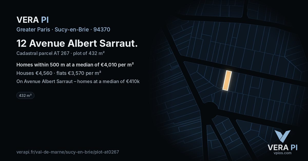 12 Avenue Albert Sarraut, Sucy-en-Brie at night – the plot lit, the parcels around coloured by the prices near them