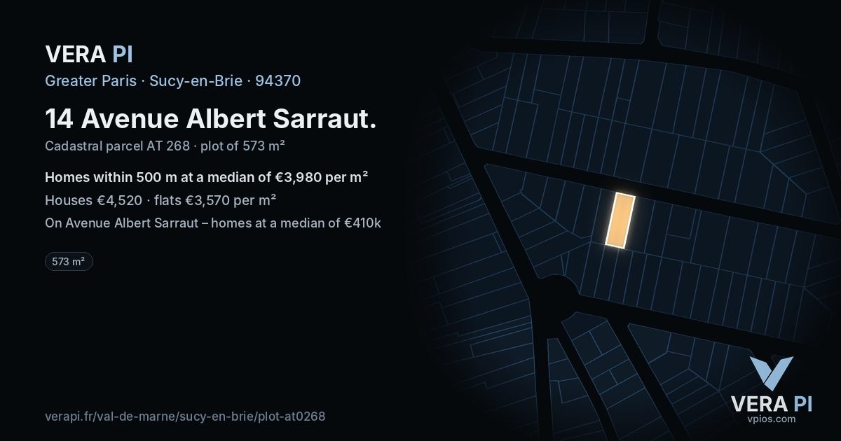 14 Avenue Albert Sarraut, Sucy-en-Brie at night – the plot lit, the parcels around coloured by the prices near them