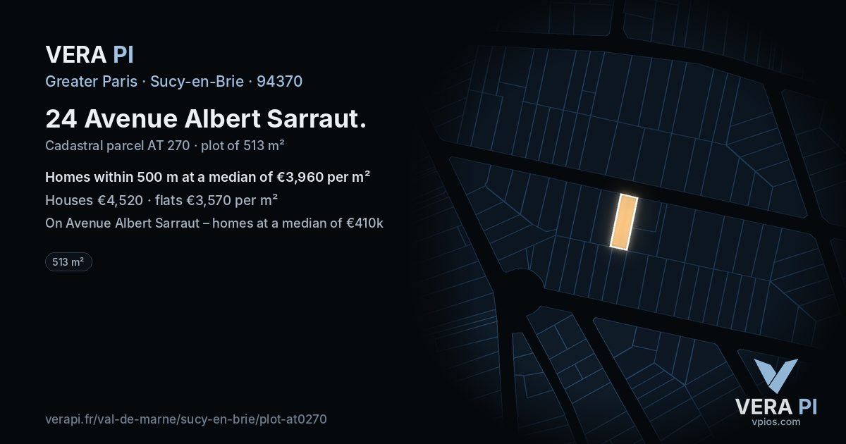 24 Avenue Albert Sarraut, Sucy-en-Brie at night – the plot lit, the parcels around coloured by the prices near them