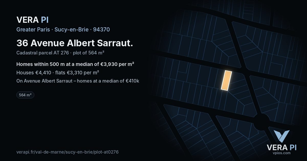 36 Avenue Albert Sarraut, Sucy-en-Brie at night – the plot lit, the parcels around coloured by the prices near them