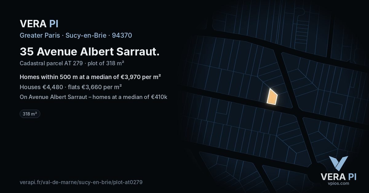 35 Avenue Albert Sarraut, Sucy-en-Brie at night – the plot lit, the parcels around coloured by the prices near them